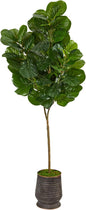 74in. Fiddle Leaf Fig Artificial Tree in Ribbed Metal Planter