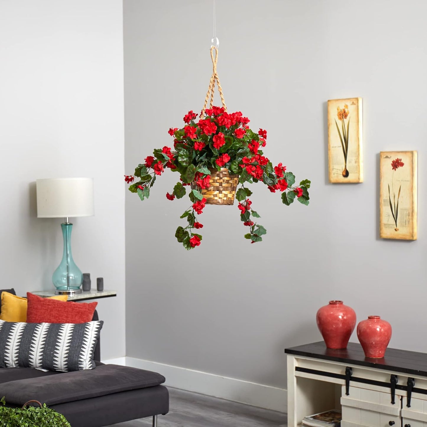 6857-RD Geranium Hanging Basket UV Resistant, Red,10.125'' x 29'' x 10.125''