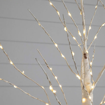 3-FT Pre-lit Artificial White Birch Tree with LED Lights, 120 Warm White LEDs for Indoor Home Décor, Fake Lighted Birch Tree for Winter