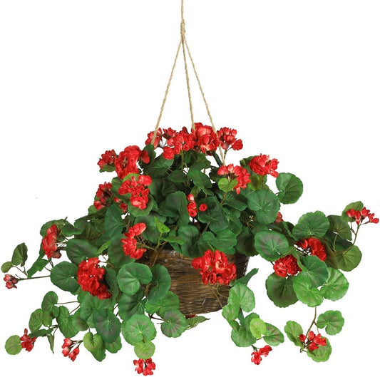 6609-RD 24in. Geranium Hanging Basket Silk Plant,Red,10.25" x 10.25" x 17.5" No50