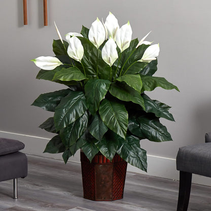 6638 Spathiphyllum with Vase Decorative Silk Plant, Green 48" x 12" x 12"
