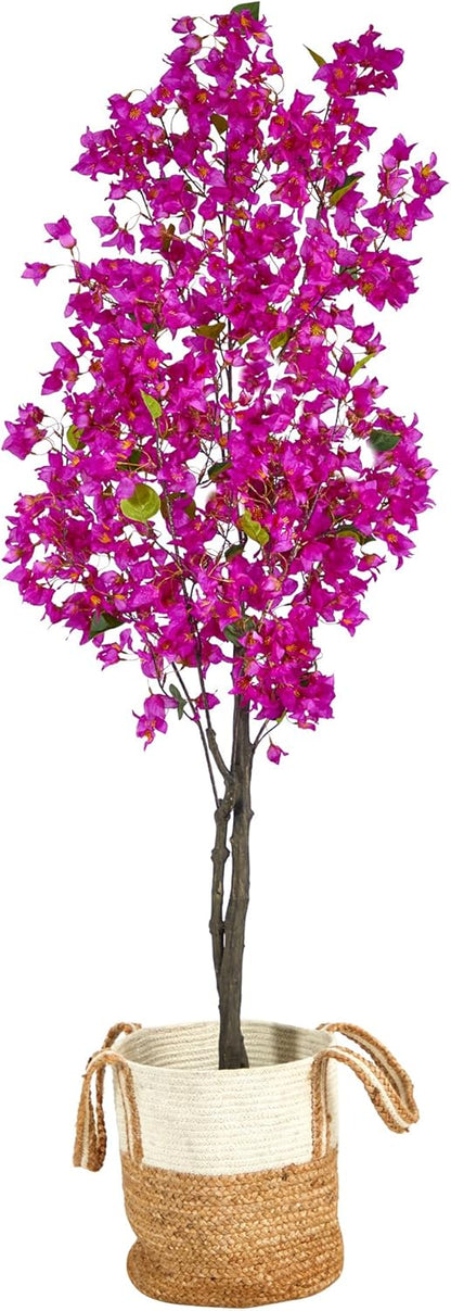 6ft. Artificial Bougainvillea Tree with Handmade Jute & Cotton Basket