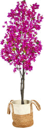 6ft. Artificial Bougainvillea Tree with Handmade Jute & Cotton Basket