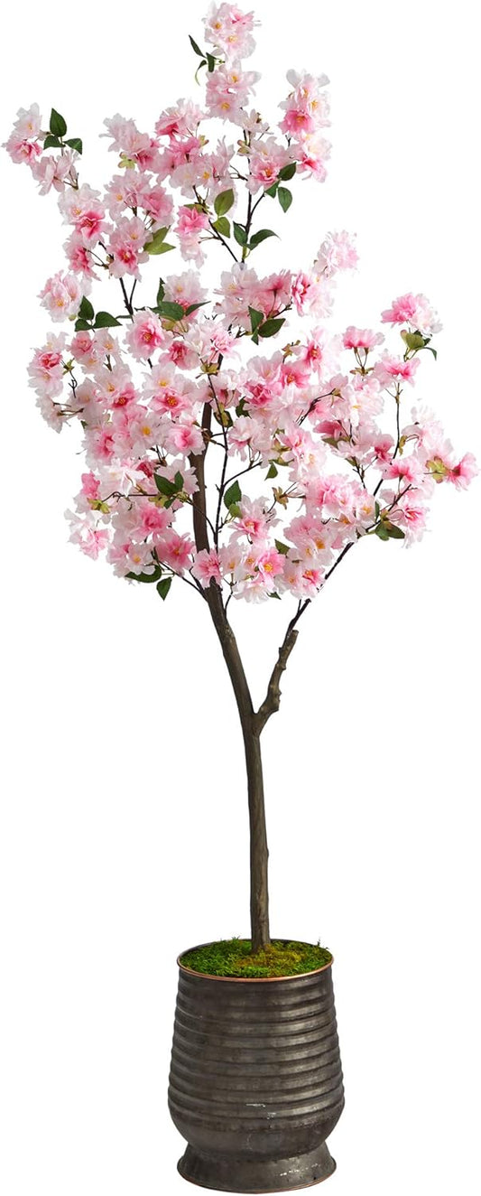 5.5ft. Cherry Blossom Artificial Tree in Ribbed Metal Planter