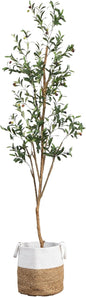 Olive Tree Artificial Indoor 7FT Tall with Jute Basket Planter Fake Olive Tree for Home & Office Decor, Faux Olive Tree with Natural Wo