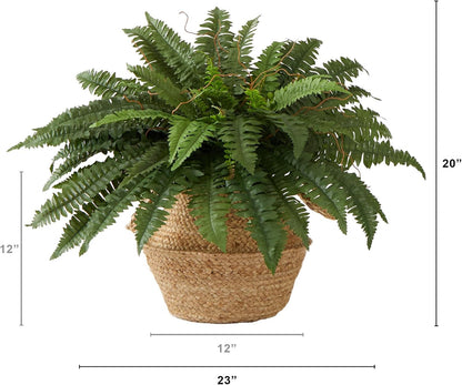 23in. Artificial Boston Fern Plant with Handmade Jute & Cotton Basket DIY KIT