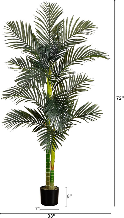 6ft Golden Cane Palm Tree, Artificial Double Stalk with Lifelike Leaves, Bendable Branches, Includes Nursery Planter, Ideal for Indoor