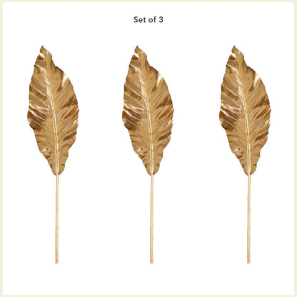 53-in Artificial Gold Travelers Palm Stems, Set of 3 Long Stem Artificial Palms for Home or Office Décor, Faux Travelers Palm Fronds fo