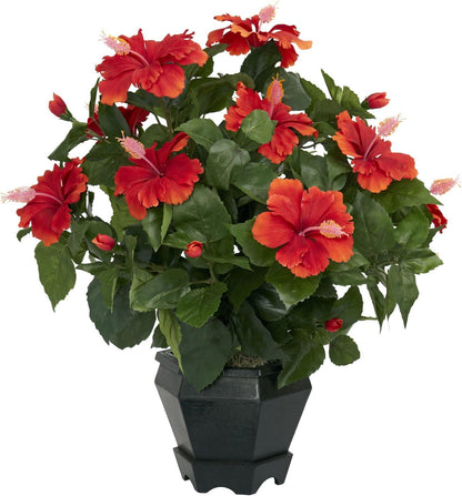 6667 Hibiscus with Vase Decorative Silk Plant, Red 30" x 9" x 7.5" No50