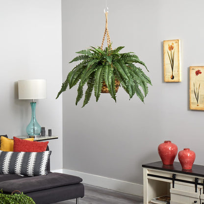 Nearly Natural 6774 22in. Large Boston Fern Hanging Basket,Green