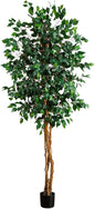 Nearly Natural 74-Inch Triple Trunk Artificial Ficus Tree with Natural Wood Trunks, Fake Tree for Indoor Home Décor, Faux Ficus Tree with Black Nurser No50