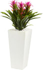 Nearly Natural Triple Bromeliad Artificial Plant in White Tower Planter