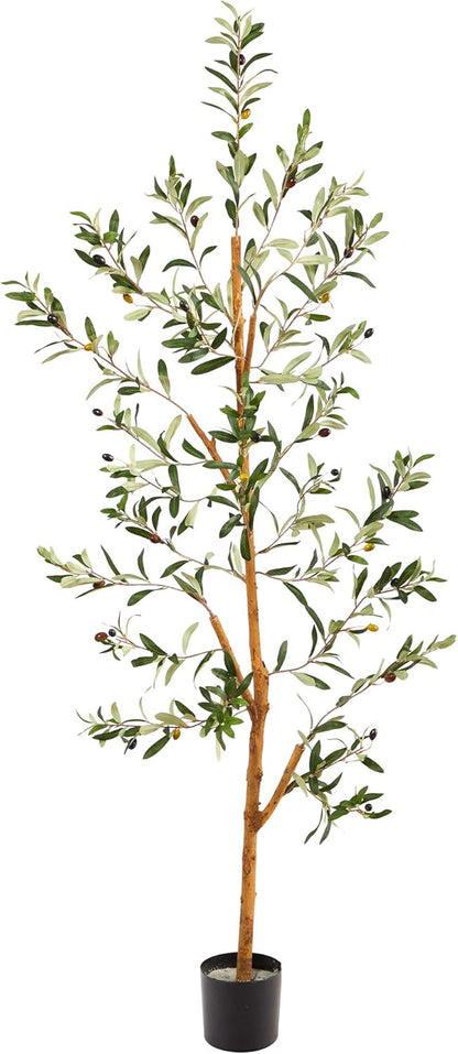 5FT Tall Silk Faux Olive Tree for Home and Office Decor, Fake Potted Tree with Natural Wood Trunk, Realistic Branches and Lifelike Frui No50