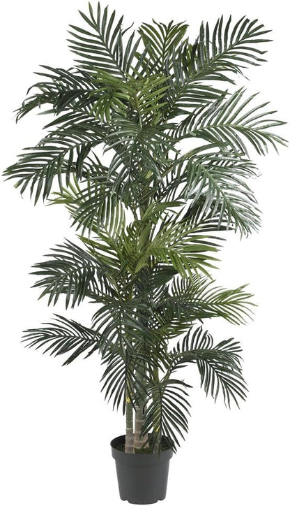 Nearly Natural 6.5FT Artificial Golden Cane Palm Tree, Fake Palm Tree with Three Realistic Trunks and 333 Lifelike Palm Leaves, Faux Palm Plant for In