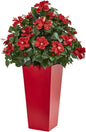 Hibiscus Artificial Plant in White Tower Planter No50