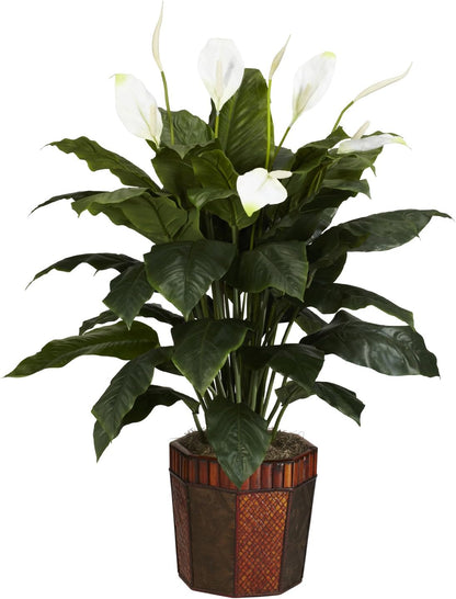 6638 Spathiphyllum with Vase Decorative Silk Plant, Green 48" x 12" x 12"