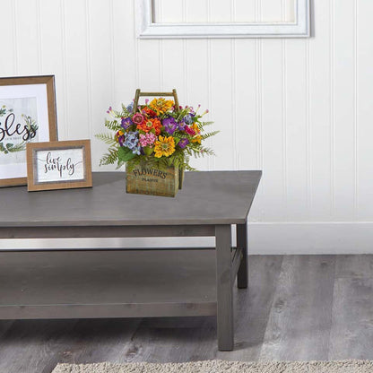 Mixed Floral Artificial Arrangement in Wood Basket
