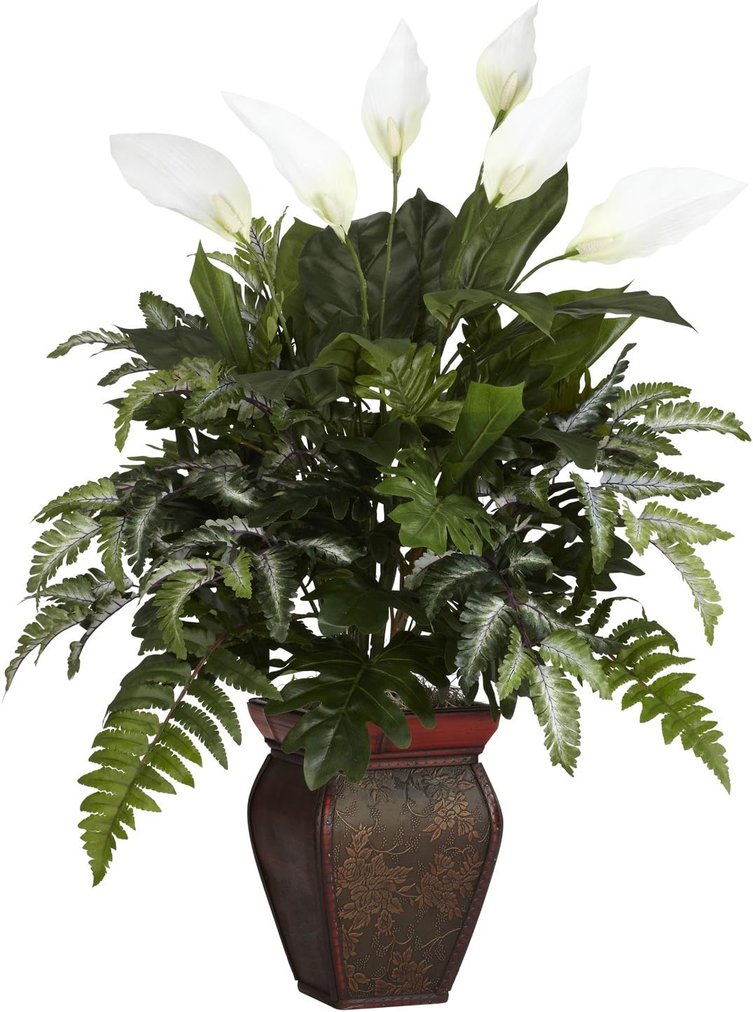 6677 Mixed Greens with Spathiphyllum and Vase Decorative Silk Plant, Green,7.5" x 9" x 30"