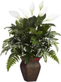 6677 Mixed Greens with Spathiphyllum and Vase Decorative Silk Plant, Green,7.5" x 9" x 30"