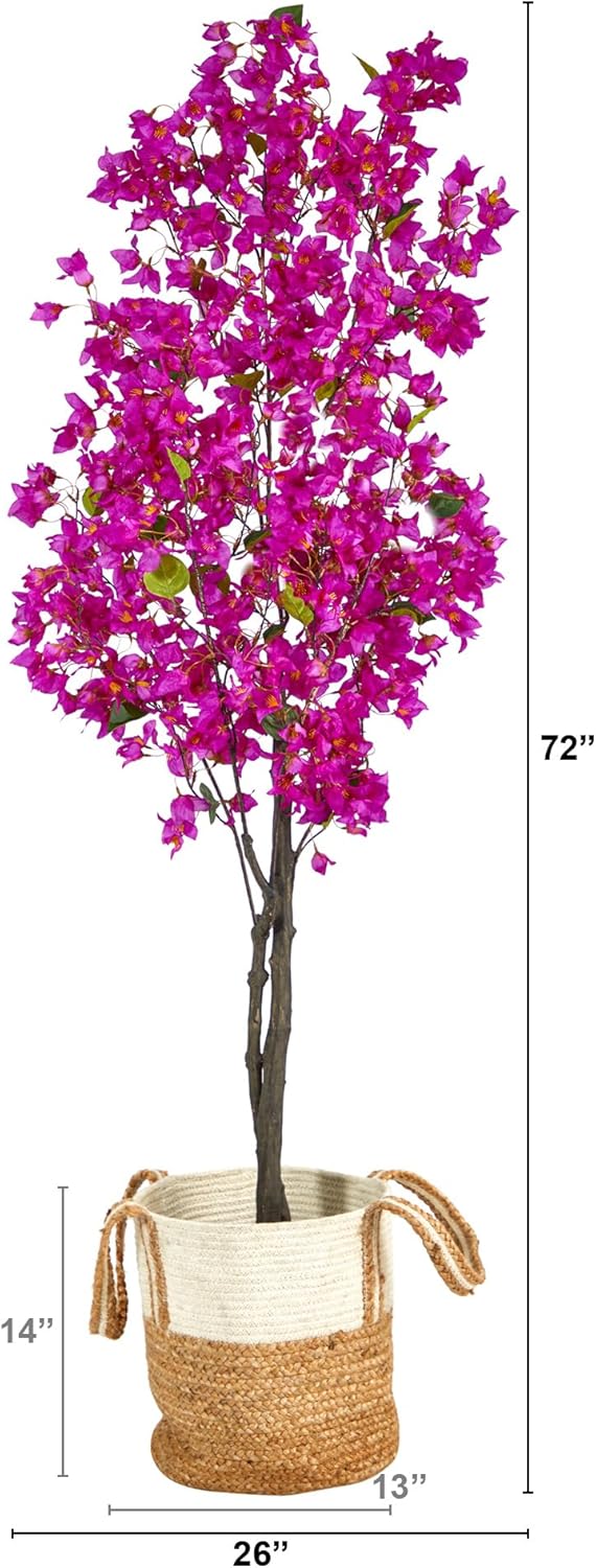 6ft. Artificial Bougainvillea Tree with Handmade Jute & Cotton Basket