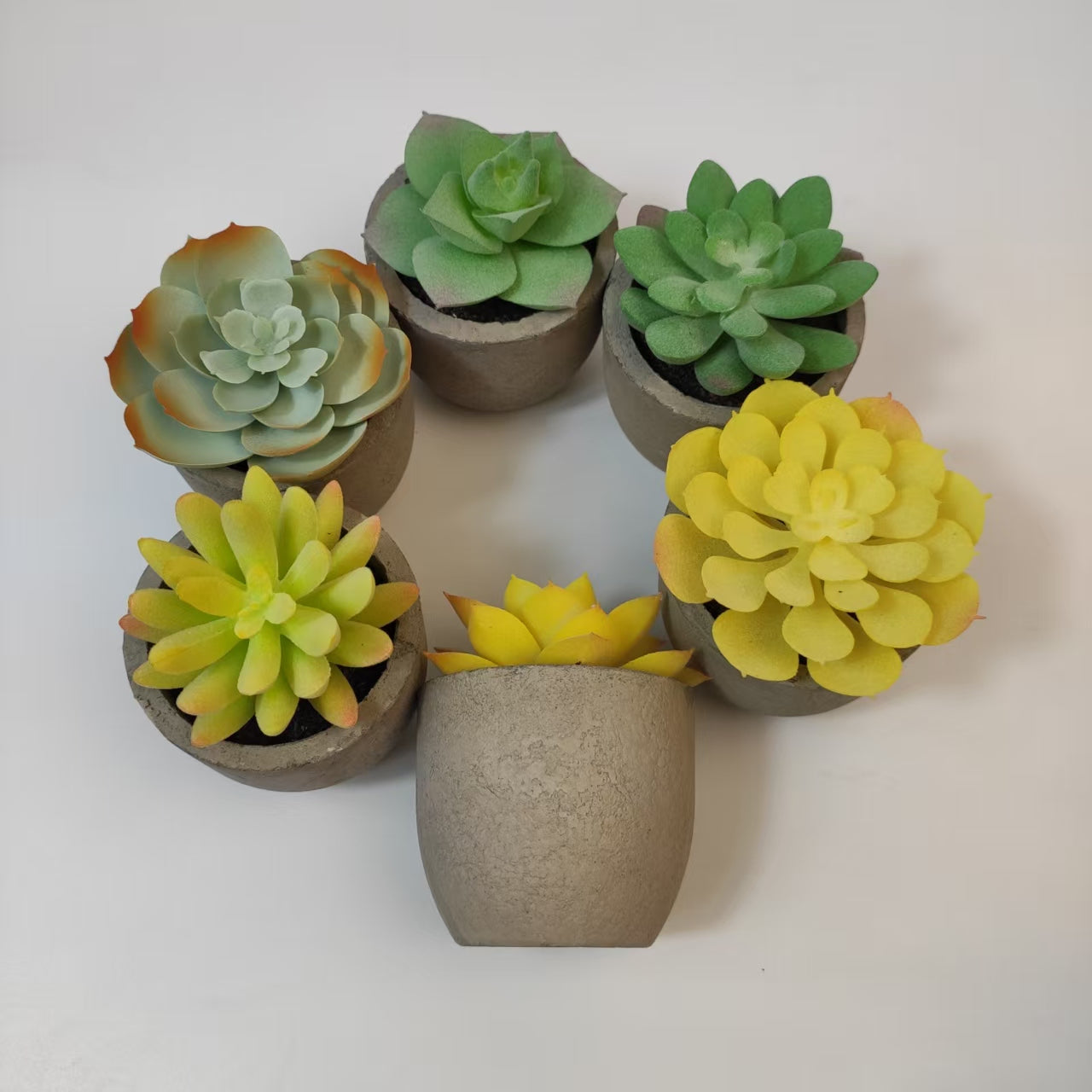 6pcs artificial Mini Succulent Potted Plants in Shatterproof Pulp Pots (6.5-8cm)