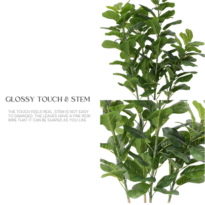 Ficus Lyrata Artificiale 170cm con 4 Tronchi e Grandi Foglie Verdi Scuro, Pianta Finta in Vaso per Decorazione Casa Ufficio Natale