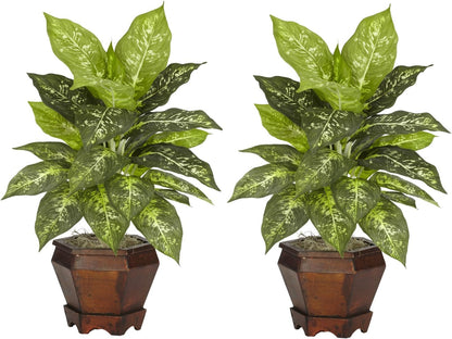 Dieffenbachia with Wood Vase Silk Plant (Set of 2) No50