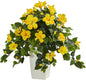 Hibiscus Artificial Plant in White Tower Planter No50