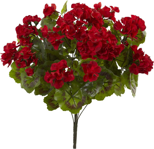 Geranium Artificial Bush, UV Resistant, Set of 3 (Indoor/Outdoor), Red,15"Dx15"Wx19"H No50