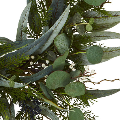 24 in. Eucalyptus and Mixed Greens Artificial Wreaths