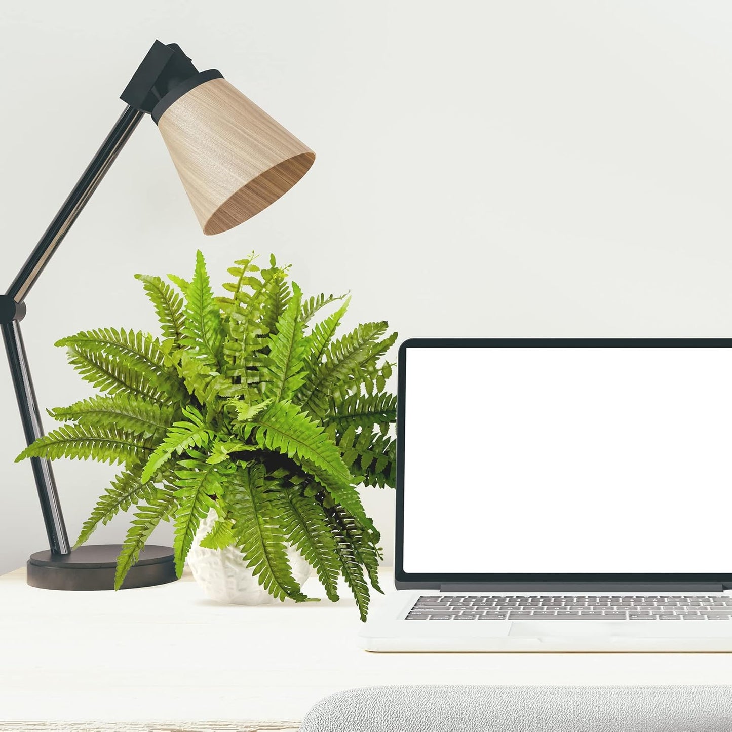 6308 Boston Fern in White Planter Artificial Plant, Green