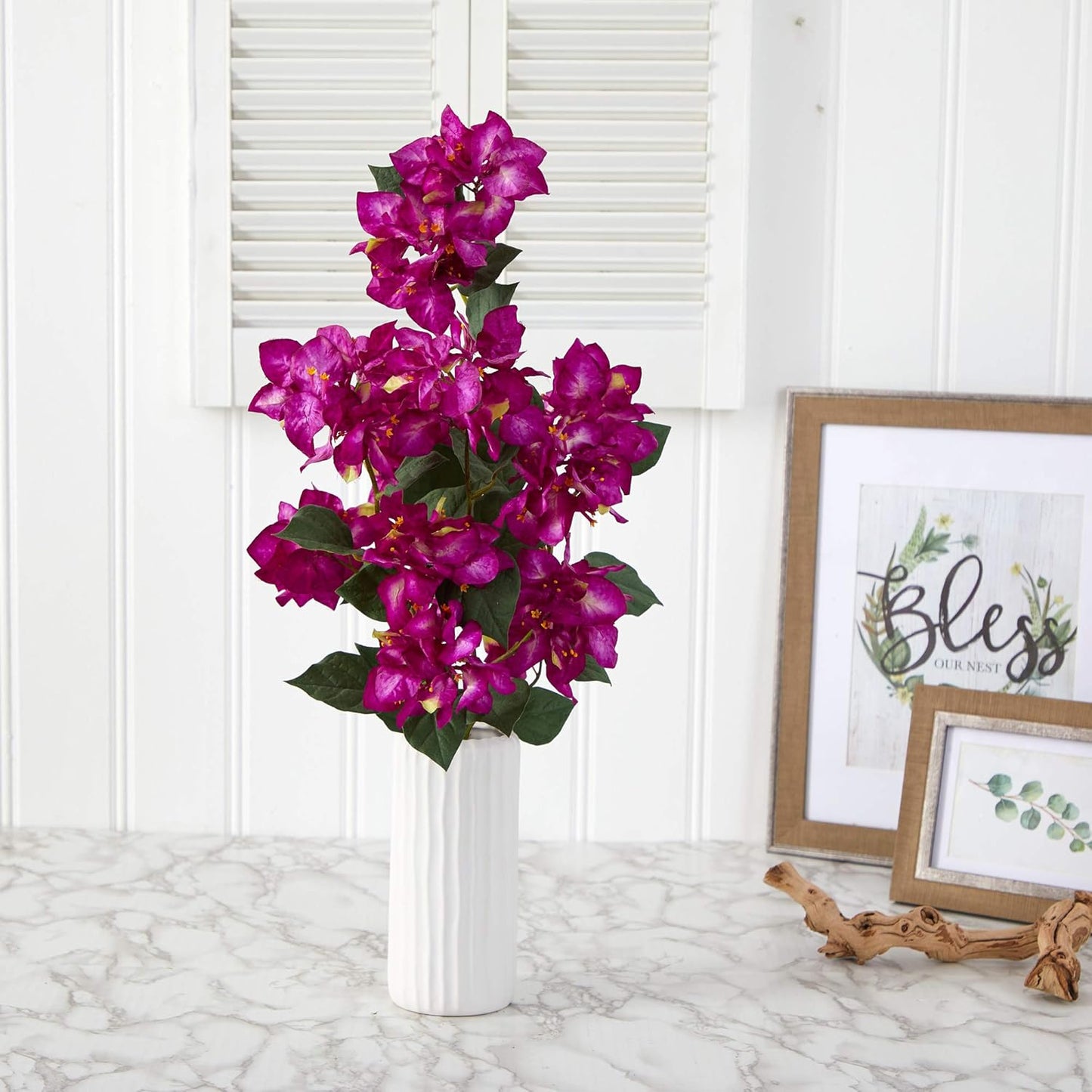 23in. Bougainvillea Artificial Plant in White Planter