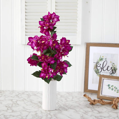 23in. Bougainvillea Artificial Plant in White Planter