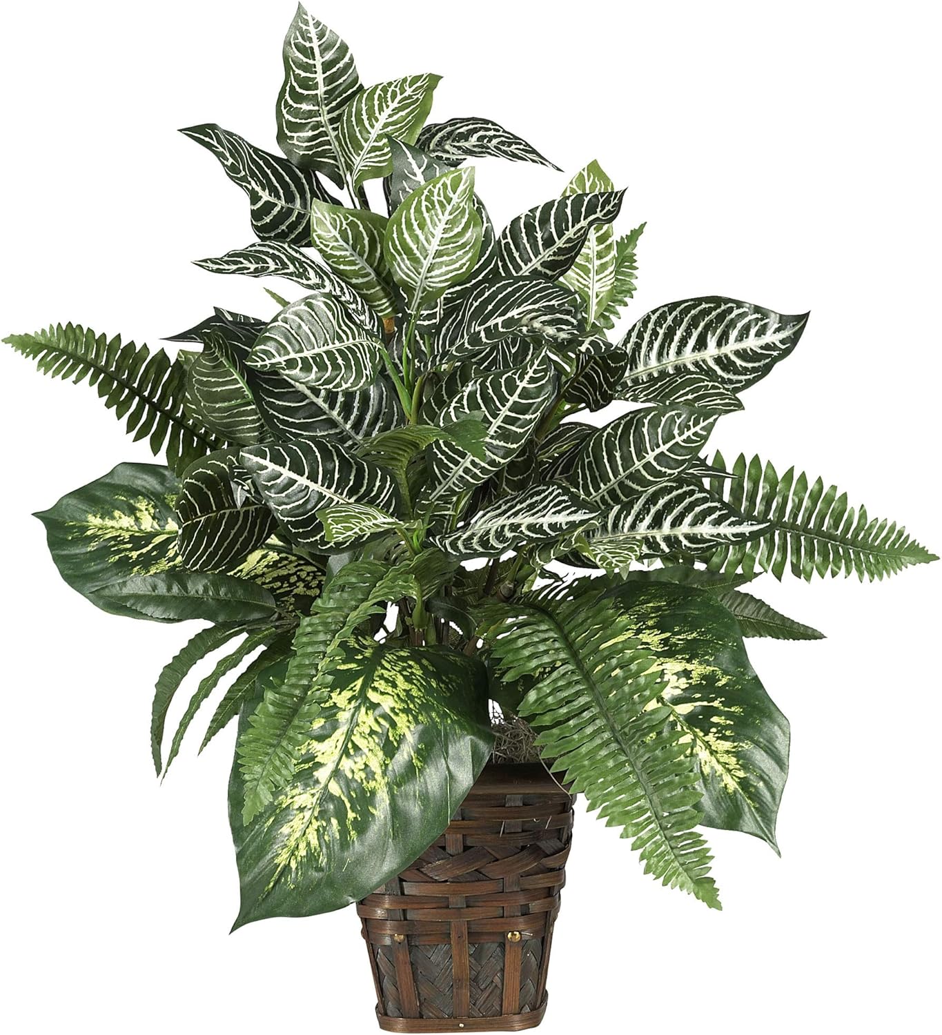 6527 Greens with Wicker Decorative Silk Plant, Green 30 in x 9 in x 7.5 in No50