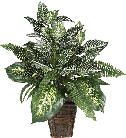 6527 Greens with Wicker Decorative Silk Plant, Green 30 in x 9 in x 7.5 in No50