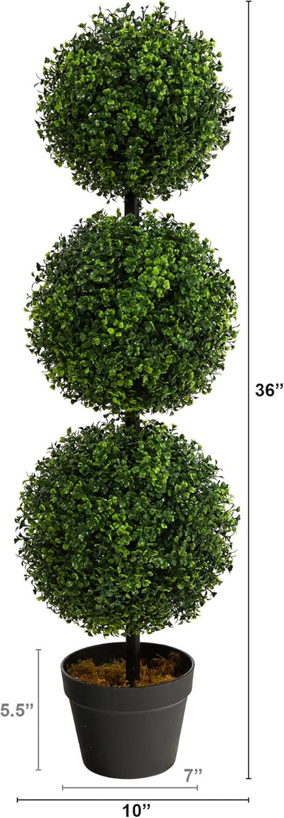 Nearly Natural 3ft. Artificial Triple Ball Boxwood Topiary Tree (Indoor/Outdoor) T2021, Green