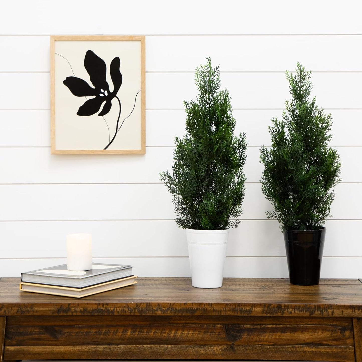 Nearly Natural 2ft UV Resistant Artificial Cedar Pine Tree - Indoor/Outdoor Faux Greenery Decor, Set of 2, Deep Green Cedar Leaves, No Maintenance Req