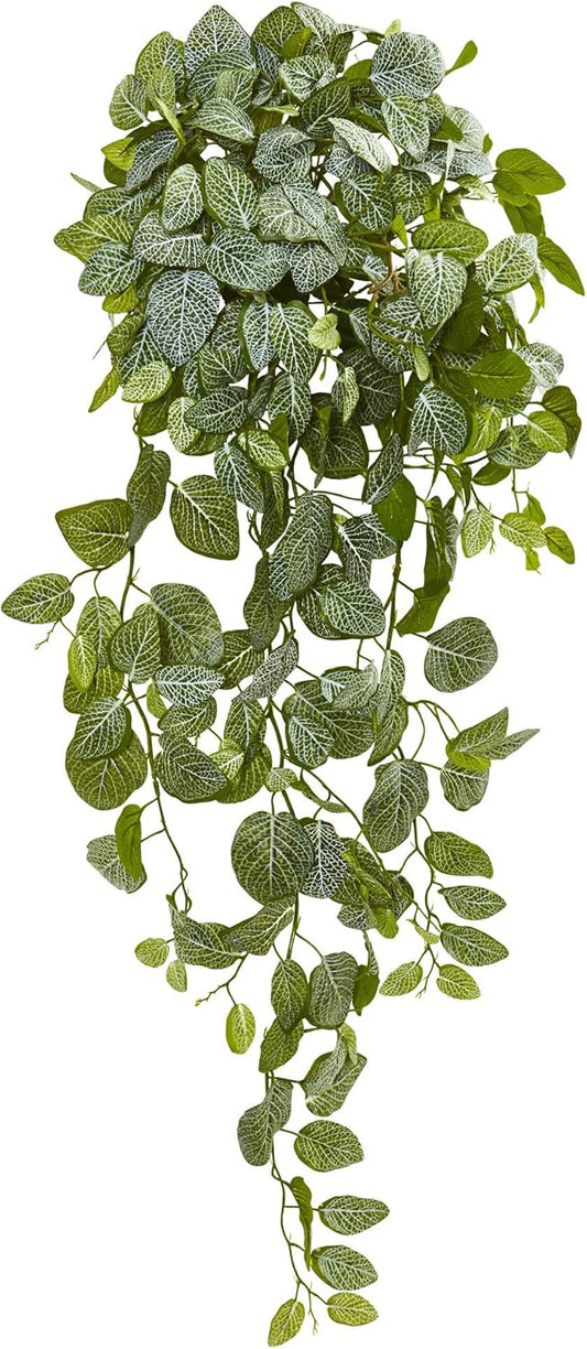 36in. Fittonia Hanging Bush Artificial Plant (Set of 2) (Real Touch)