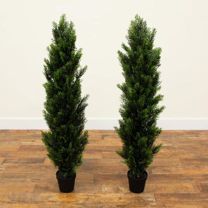 4ft Cedar Topiary Artificial Trees, UV Resistant, Indoor/Outdoor Decor, Set of 2, Wear-Resistant, Realistic Design, No Maintenance Requ