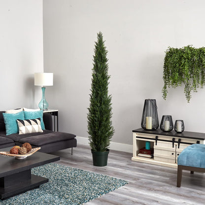 7ft. Mini Cedar Pine Tree with 3614 Tips in 12in. Pot (Two Tone Green)