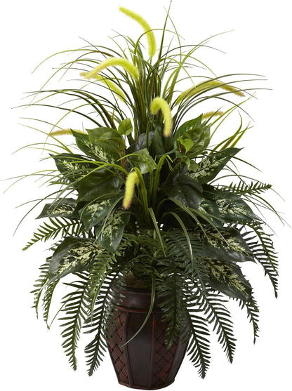 6727 3ft. Mixed Greens & Cattails with Planter, 26 x 26 x 36 inches, Green No50