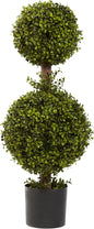 35IN Artificial Double Boxwood Topiary Ball Tree, Fake Topiary Plant for Indoor Home Décor in Black Nursery Planter