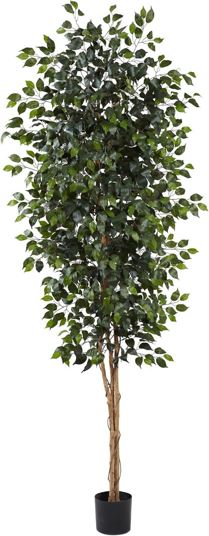 Nearly Natural 74-Inch Triple Trunk Artificial Ficus Tree with Natural Wood Trunks, Fake Tree for Indoor Home Décor, Faux Ficus Tree with Black Nurser No50