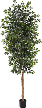 Nearly Natural 74-Inch Triple Trunk Artificial Ficus Tree with Natural Wood Trunks, Fake Tree for Indoor Home Décor, Faux Ficus Tree with Black Nurser No50