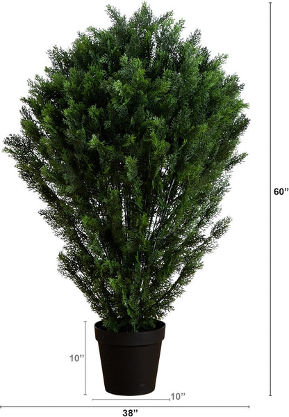 Nearly Natural 5-FT Artificial Cedar Bush, Indoor/Outdoor UV Resistant Faux Cedar Bush in Black Nursery for Front Porch Décor, Artificial Shrubs for O