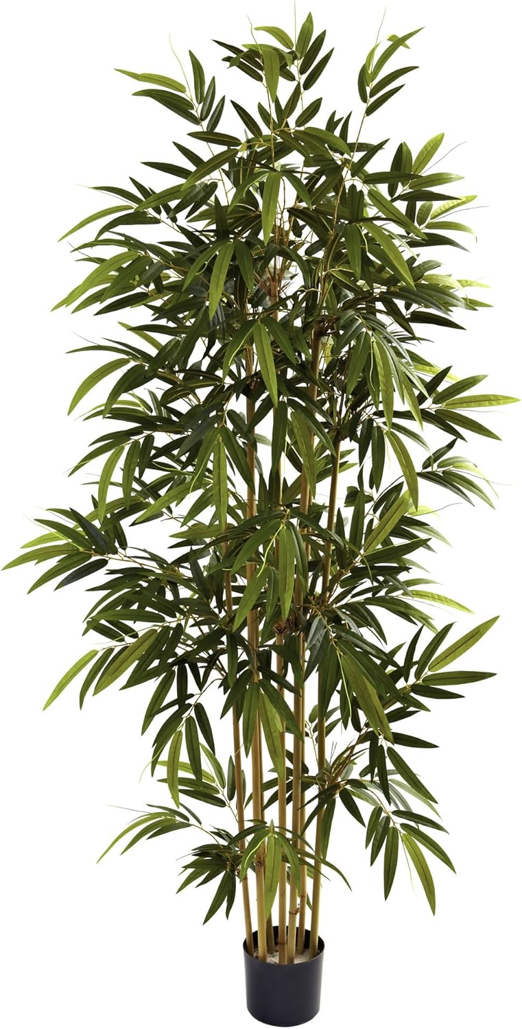 6FT Artificial Bamboo Tree for Indoor Home Décor, Fake Bamboo Floor Plant with Natural Trunks and Over 1,000 Realistic Leaves in Black