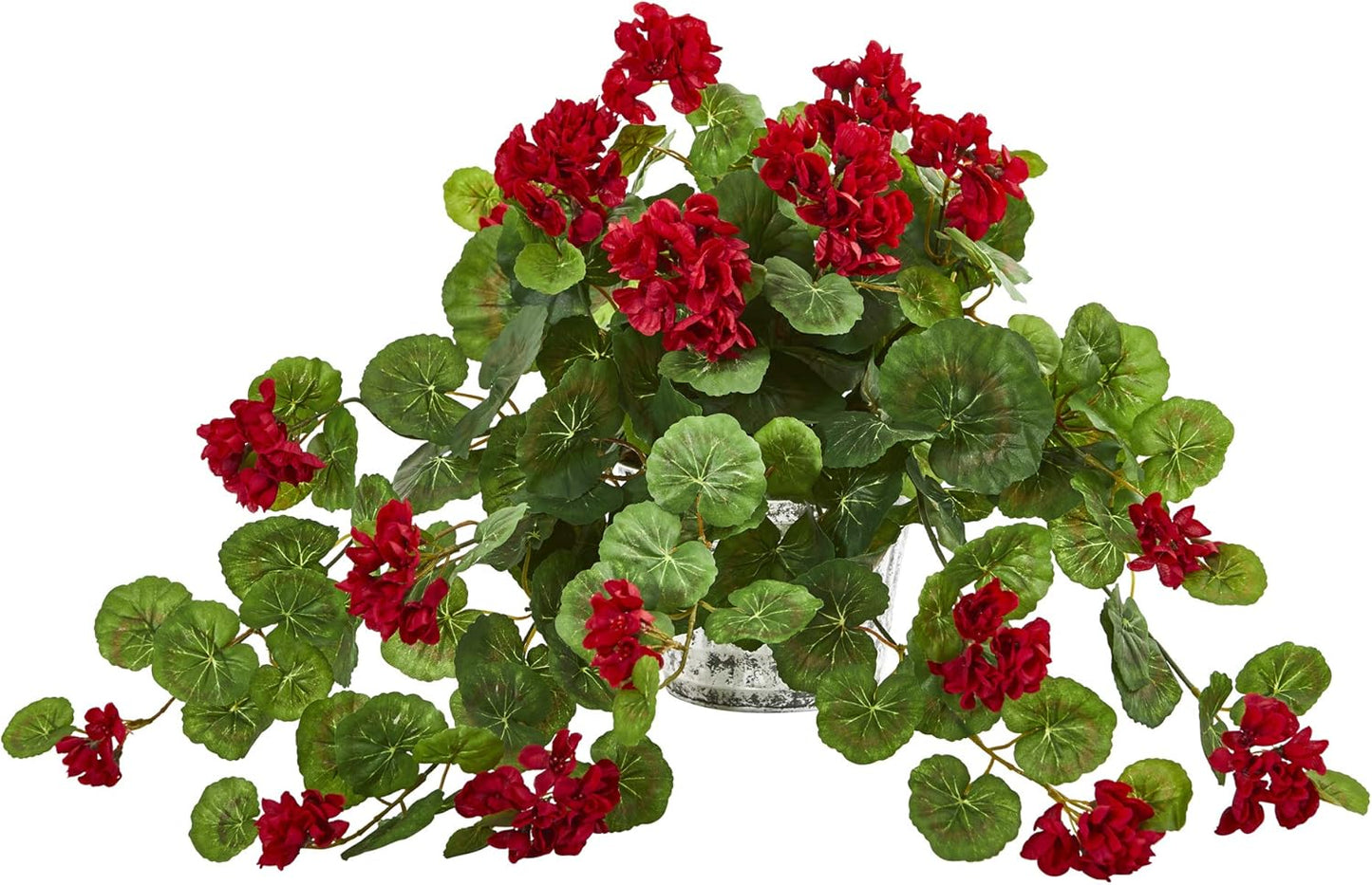 Geranium Artificial Vintage Hanging Planter Silk Plants, Red