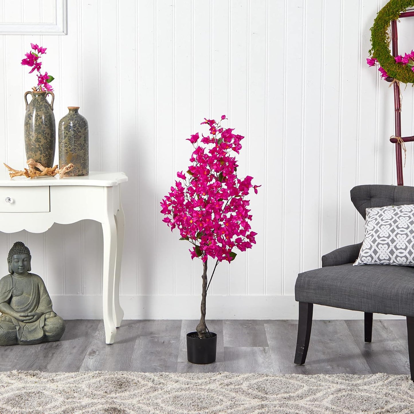 4ft. Bougainvillea Artificial Tree, Pink, 19 in. W x 9 in. D x 48 in. H