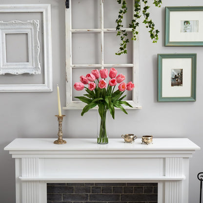 23in. Artificial Tulip Arrangement with Cylinder Glass Vase, Pink No50