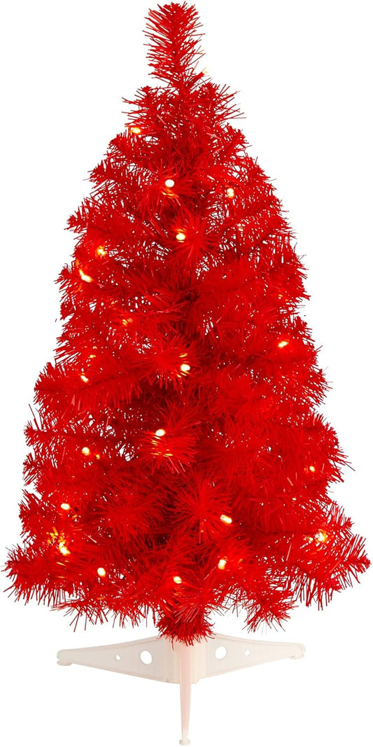2ft. Red Artificial Christmas Tree with 35 LED Lights and 72 Bendable Branches
